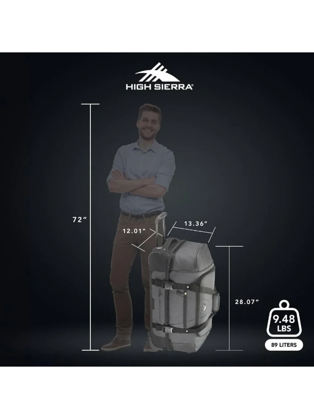 Lightweight 28” Rolling Duffle Bag, Durable Weekender Travel Bag, 64L Capacity